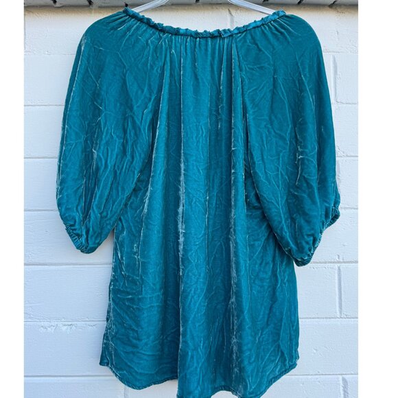 Sundance Teal Velvet Boho Peasant Blouse | Rayon Silk Blend | Size Small - Picture 5 of 8
